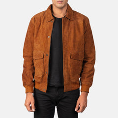 Mens Suede Leather Bomber Jacket-3