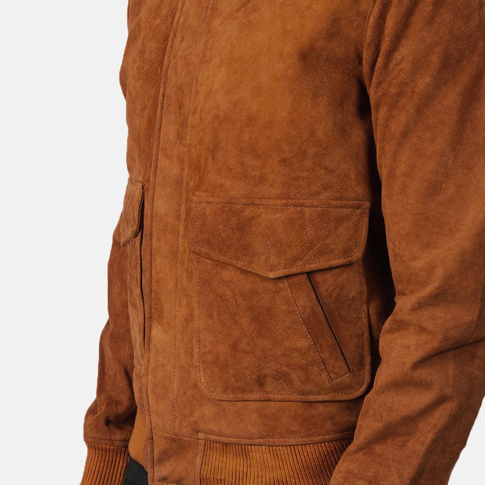 Mens Suede Leather Bomber Jacket-1