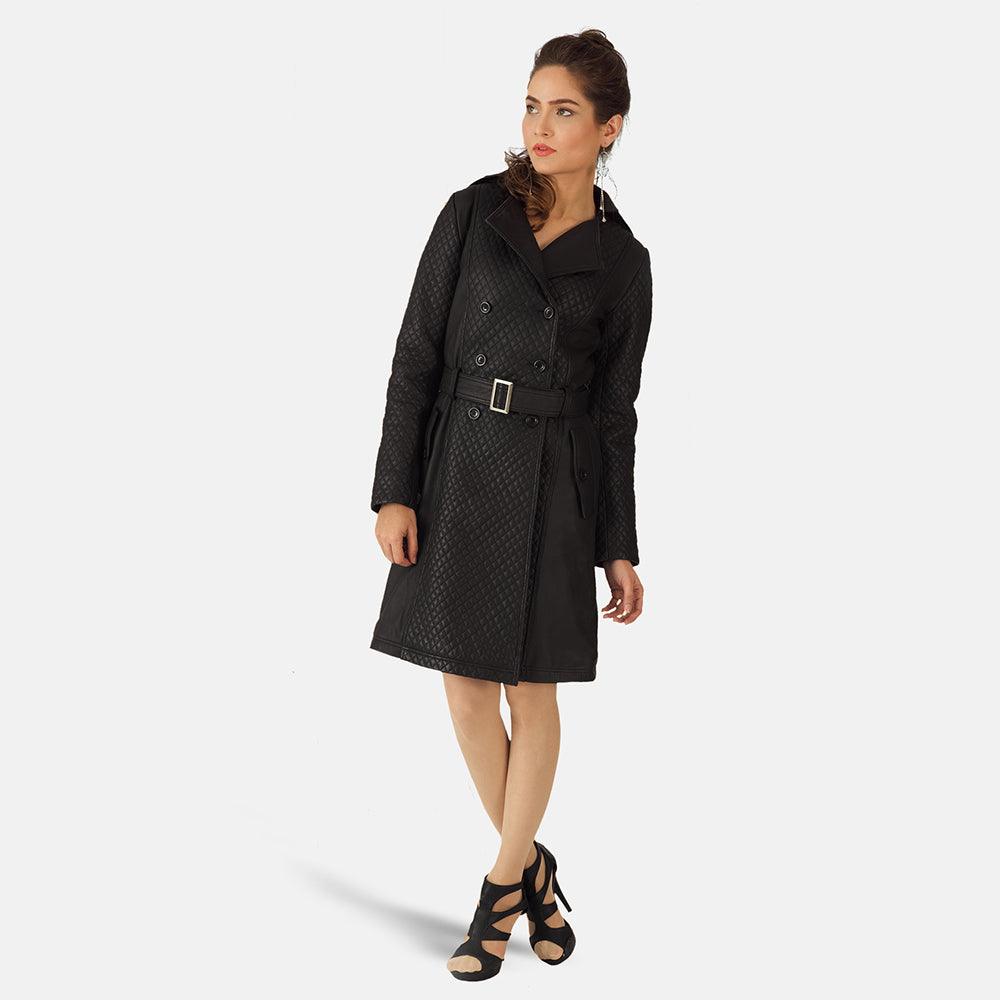 Womens Sweet Susan Leather Trench Coat-5