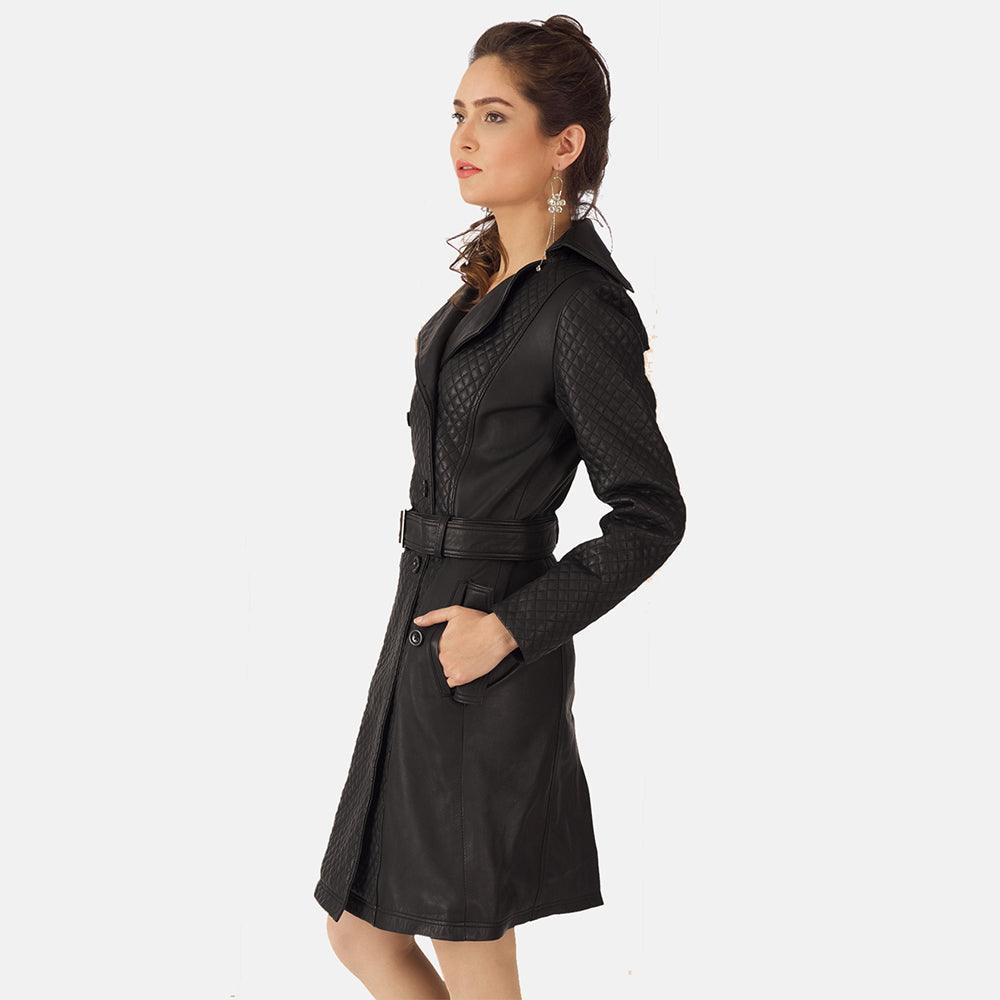 Womens Sweet Susan Leather Trench Coat-3