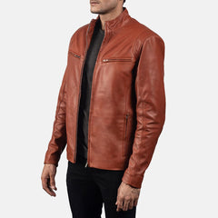 Mens Ionic Tan Brown Leather Casual Jacket-3