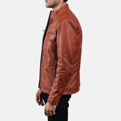 Mens Ionic Tan Brown Leather Casual Jacket-2