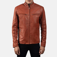 Mens Ionic Tan Brown Leather Casual Jacket