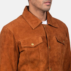 Mens Tan Brown Suede Leather Jacket-2