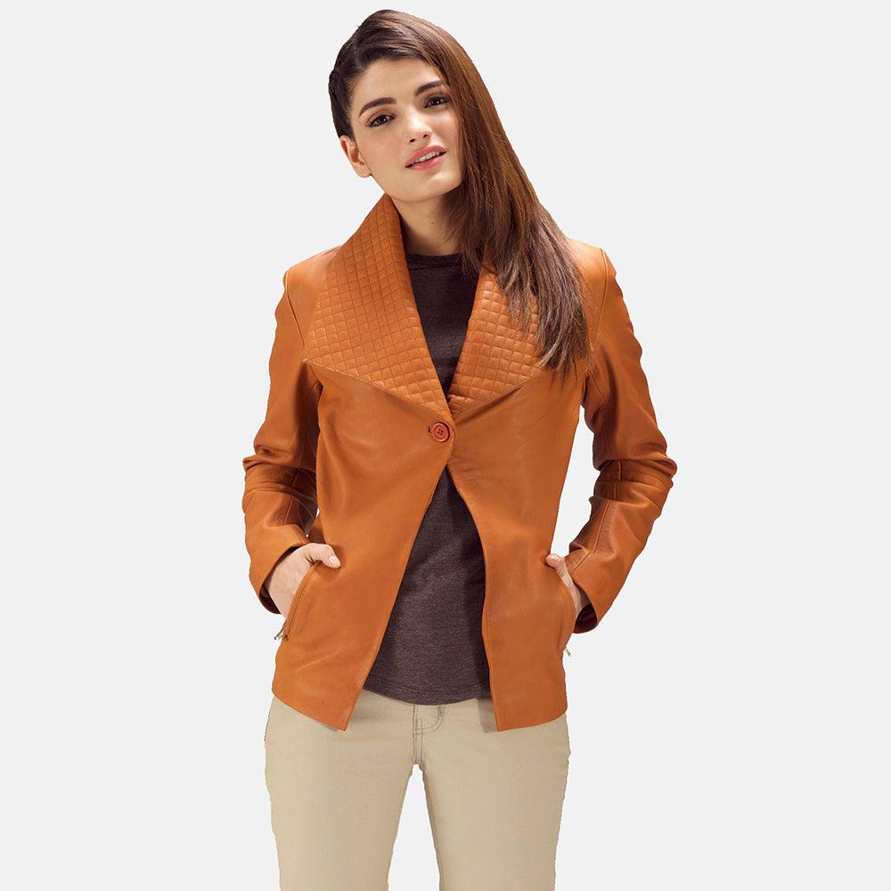 Womens Tan Brown Leather Blazer Jacket