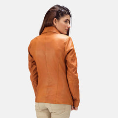 Womens Tan Brown Leather Blazer Jacket-1