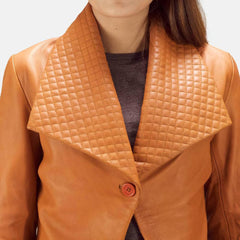 Womens Tan Brown Leather Blazer Jacket-3