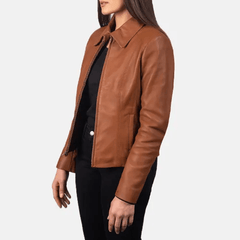 Womens Colette Brown Leather Jacket-3
