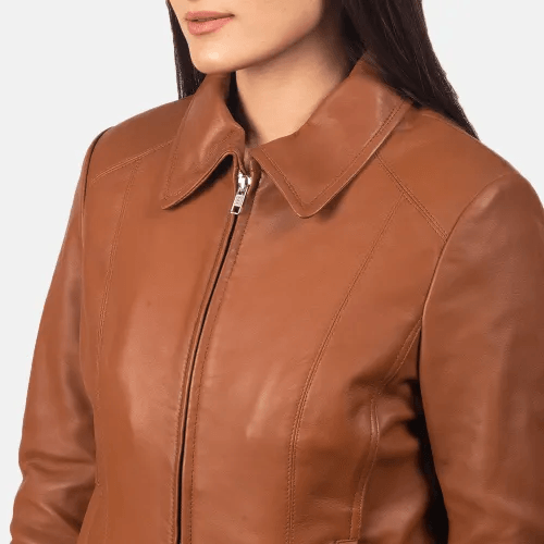 Womens Colette Brown Leather Jacket-4