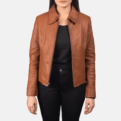 Womens Colette Brown Leather Jacket-1