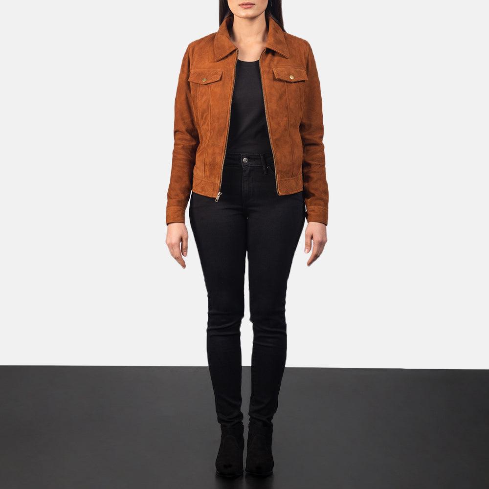 Tan Suede Leather Jacket Women-5