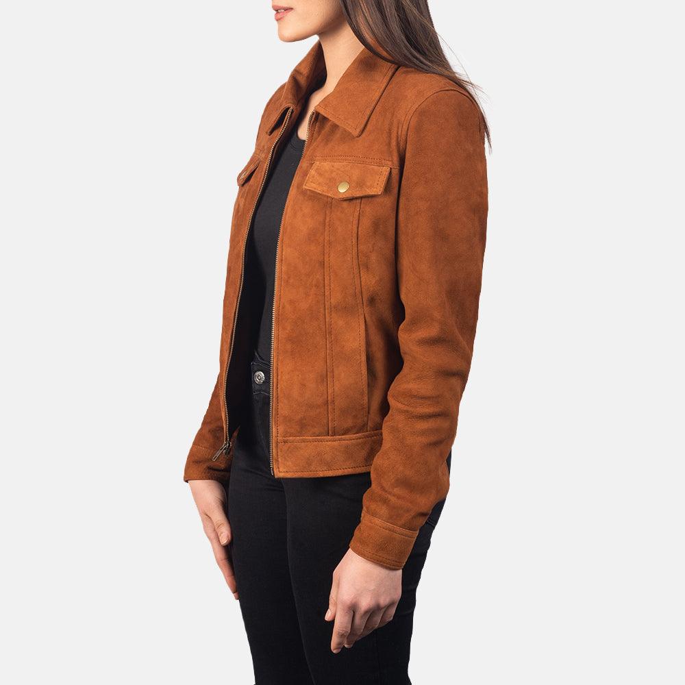 Tan Suede Leather Jacket Women-4