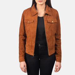 Tan Suede Leather Jacket Women-3