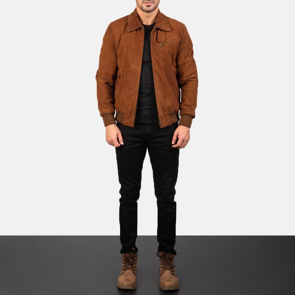 Mens Tan Suede Leather Jacket-5