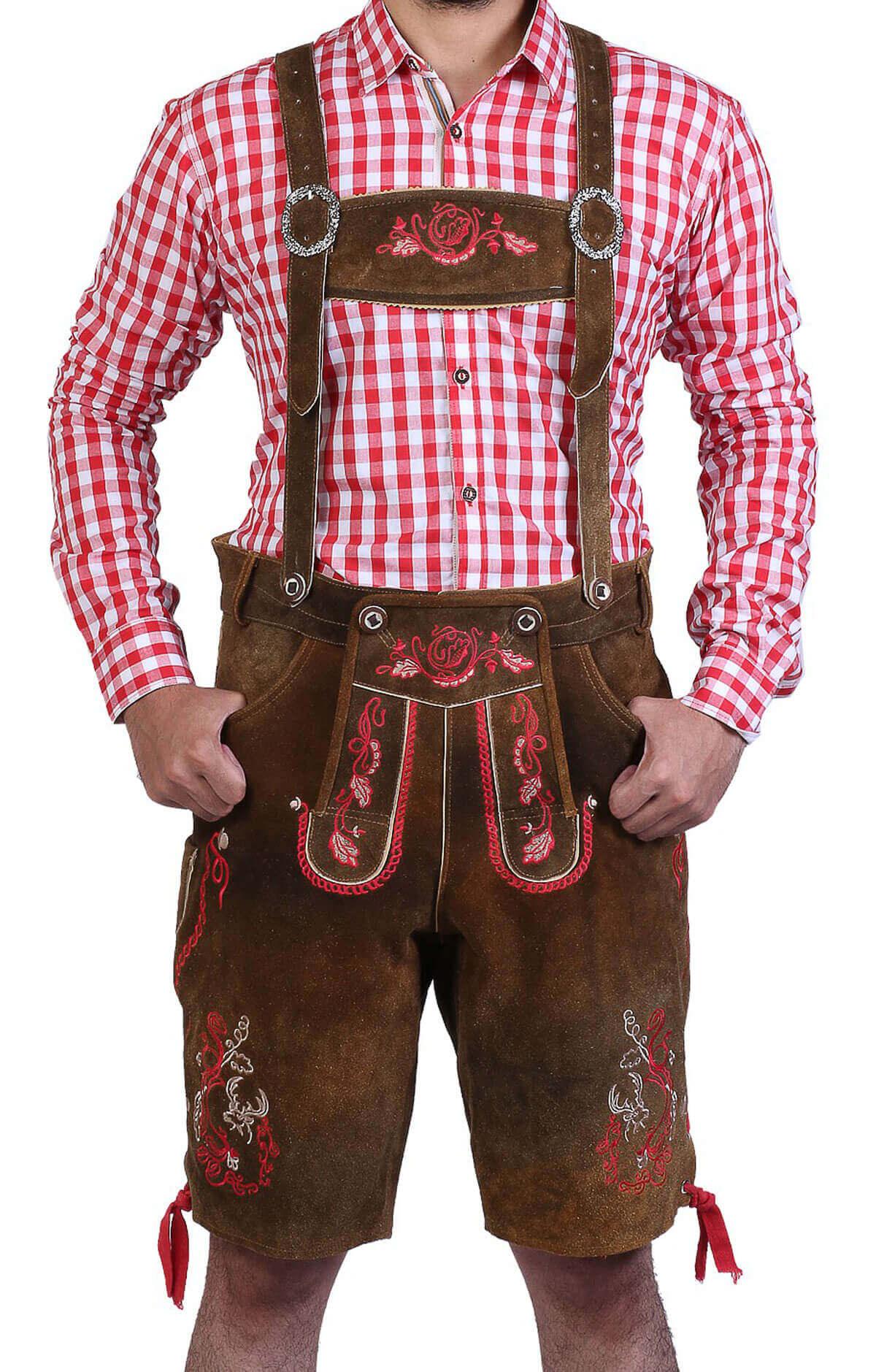 Traditional German Lederhosen Brown Red