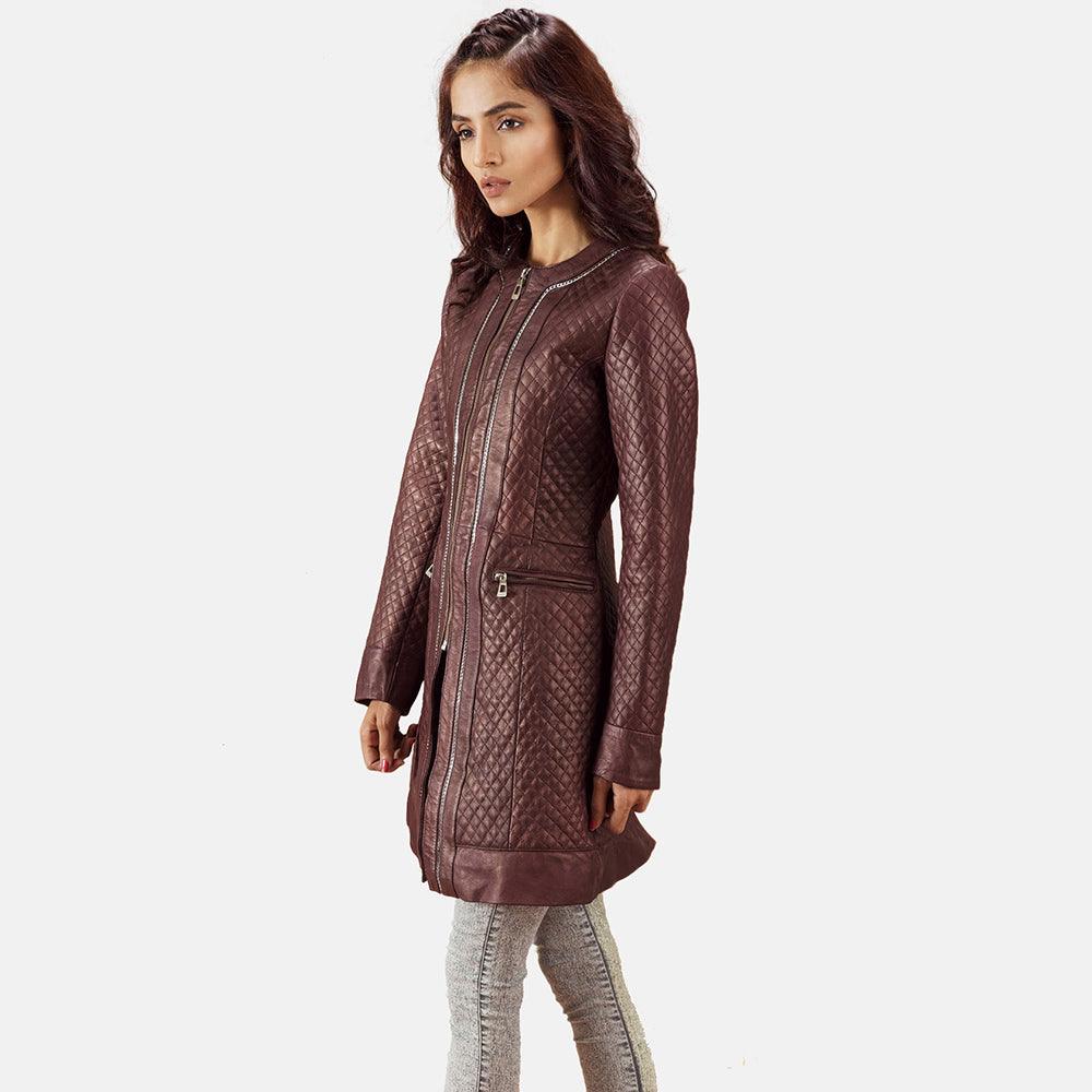 Womens Trudy Lane Quilted Leather Coat-4