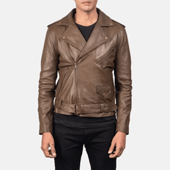 Walnut Leather Biker Jacket Men-2