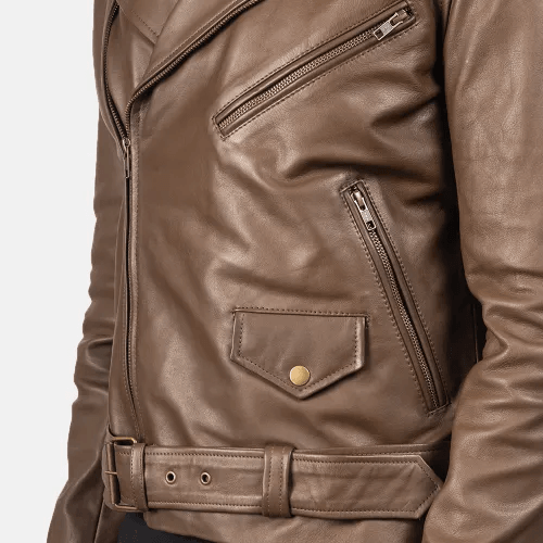 Walnut Leather Biker Jacket Men-3