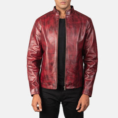 Mens Waxed Burgundy Leather Jacket