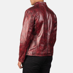 Mens Waxed Burgundy Leather Jacket-3