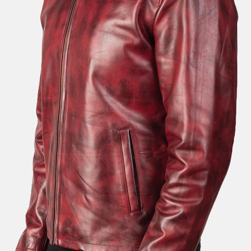 Mens Waxed Burgundy Leather Jacket-2