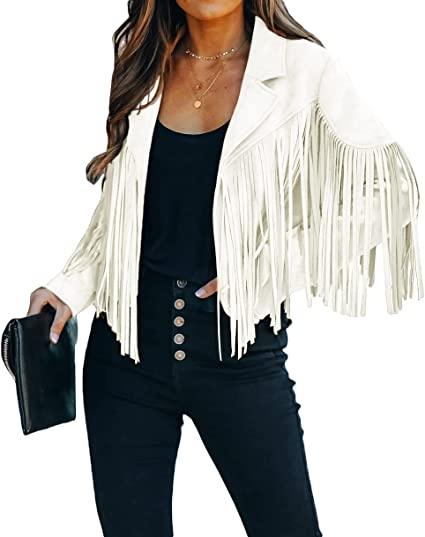 White Fringe Leather Jacket Womens-1