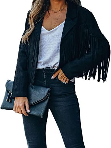 Black Fringe Leather Jacket Womens