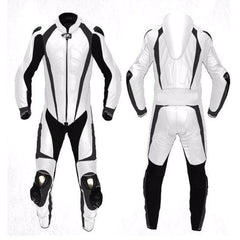 White and Black Custom Motorcycle Leather Suit