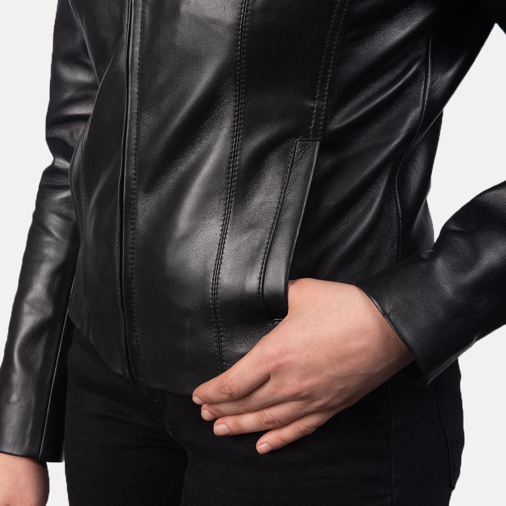 Womens Colette Black Leather Jacket-1