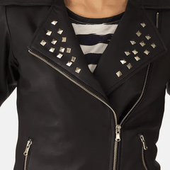 Women's Black Leather Jacket with Studs-3