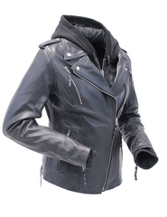 Women's Leather Jacket with Black Hoodie-2