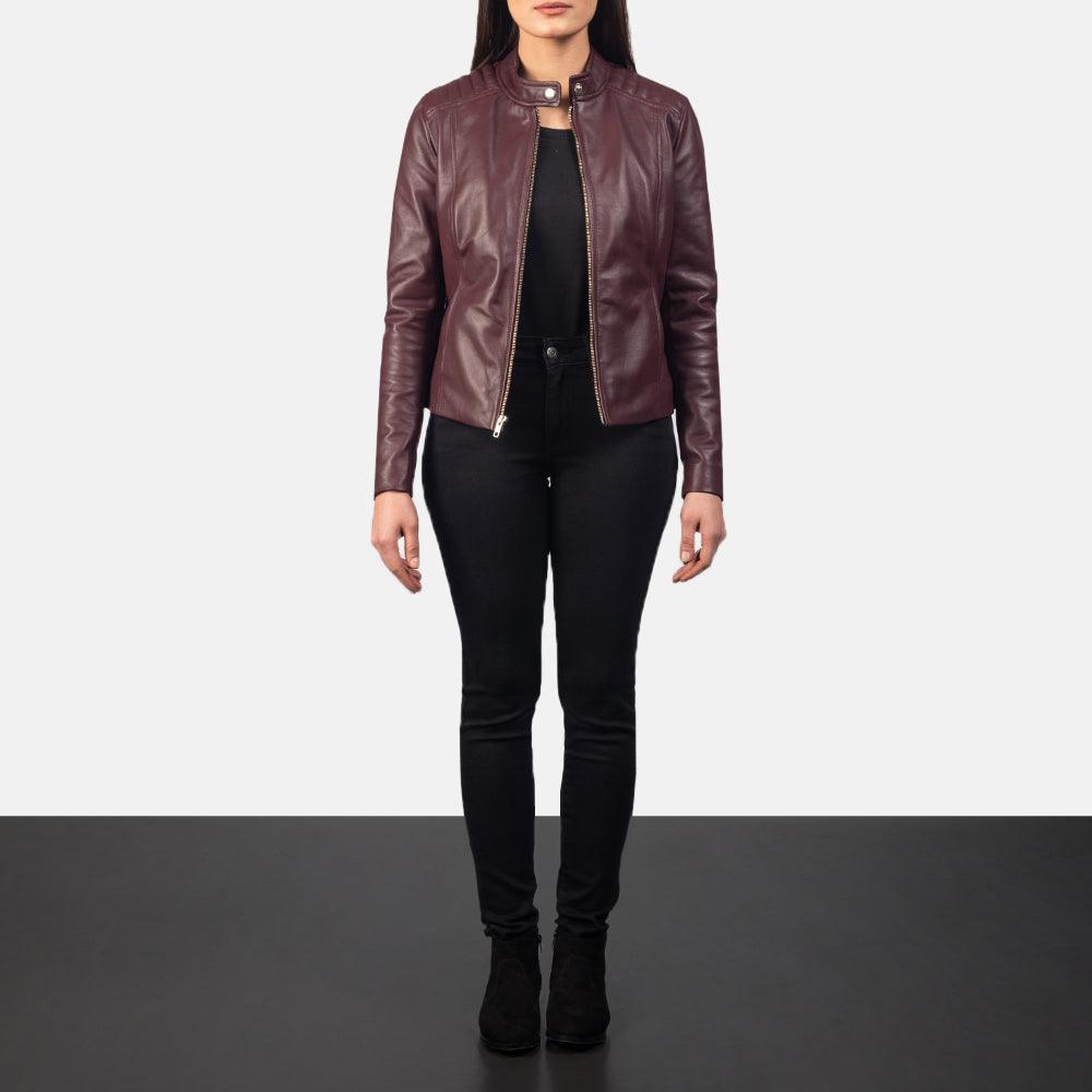 Women's Maroon Leather Jacket-5