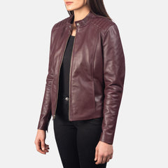 Women's Maroon Leather Jacket-1
