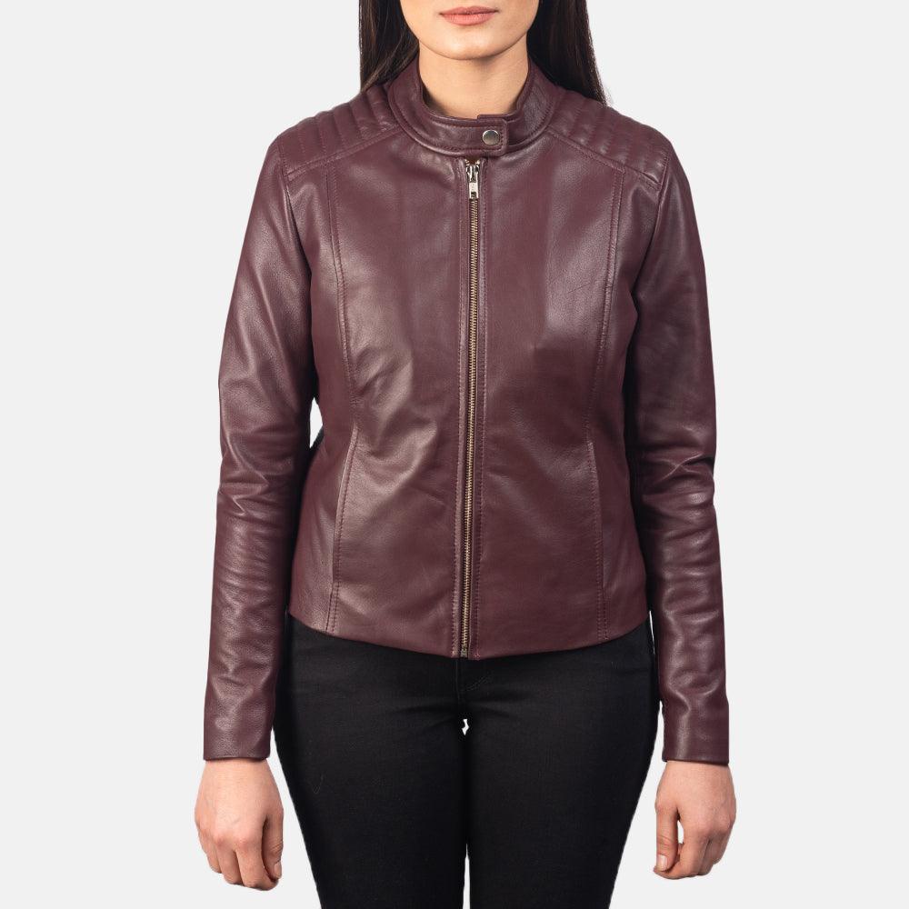 Women's Maroon Leather Jacket-4