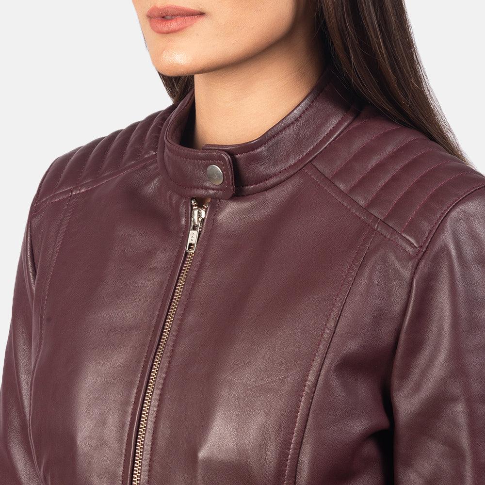 Women's Maroon Leather Jacket-2