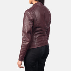 Women's Maroon Leather Jacket-3
