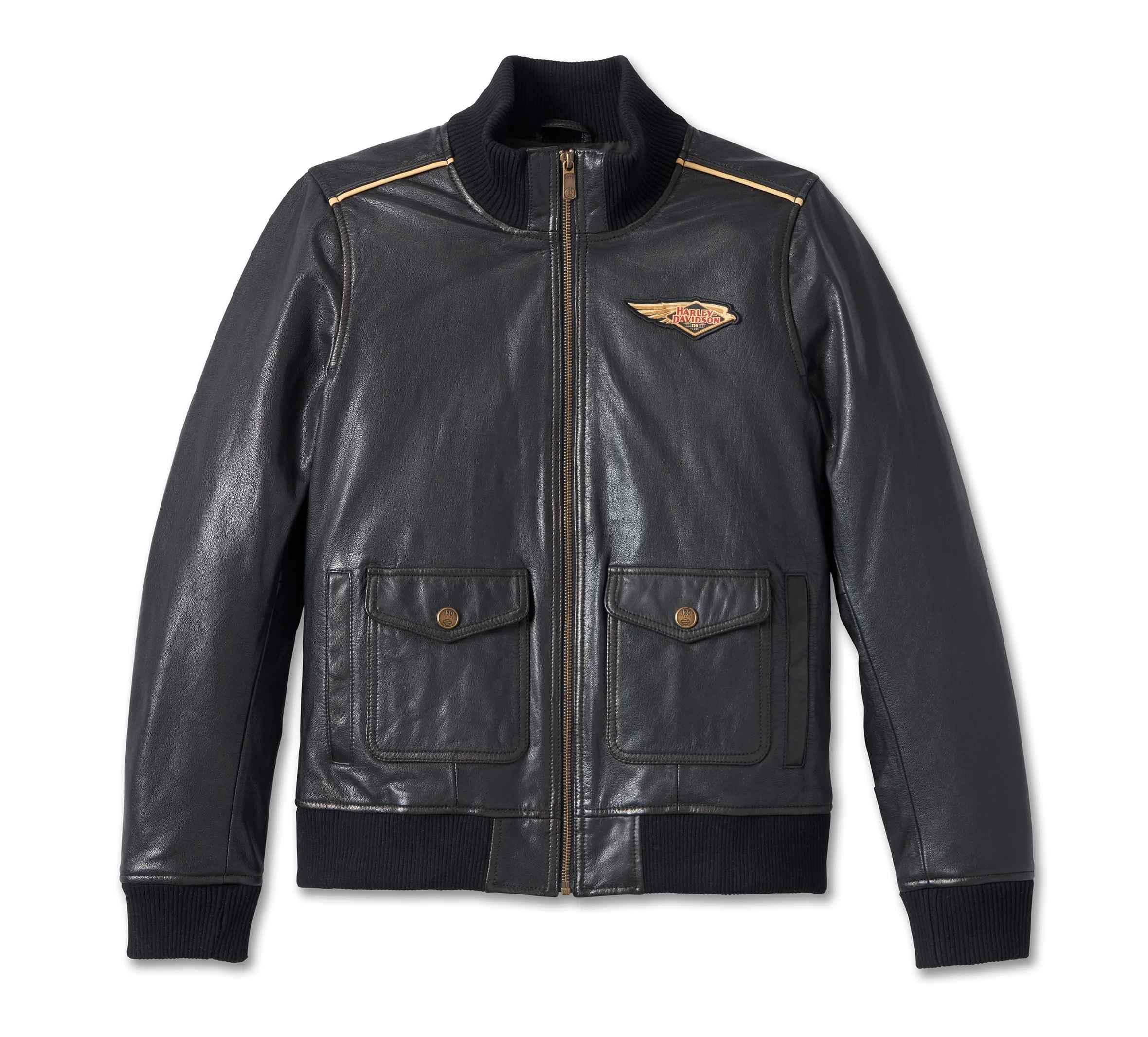 Womens-Black-Harley-Davidson-Leather-Bomber-Jacket-Front