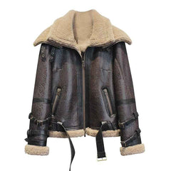 Womens-Brown-Leather-Shearling-Jacket-Product-Shoot