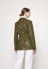 Womens Belted Green Leather Jacket-2
