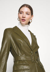 Womens Belted Green Leather Jacket-3