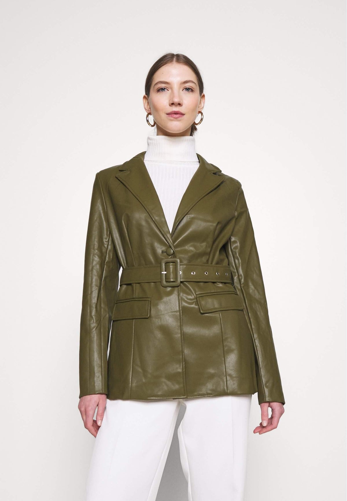 Womens Belted Green Leather Jacket