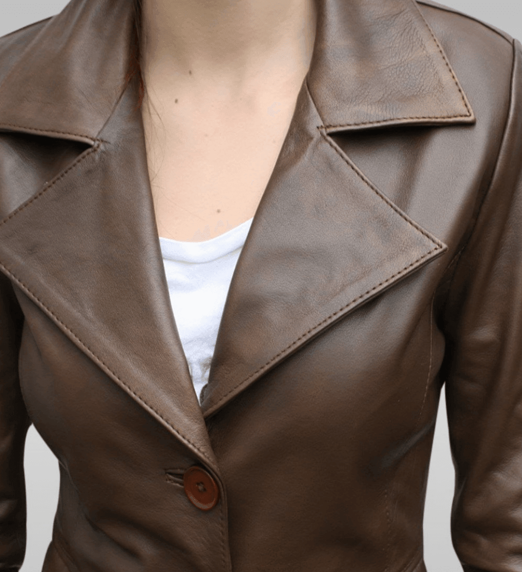 Womens Brown Lambskin Leather Blazer Jacket-1
