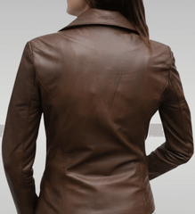 Womens Brown Lambskin Leather Blazer Jacket-2
