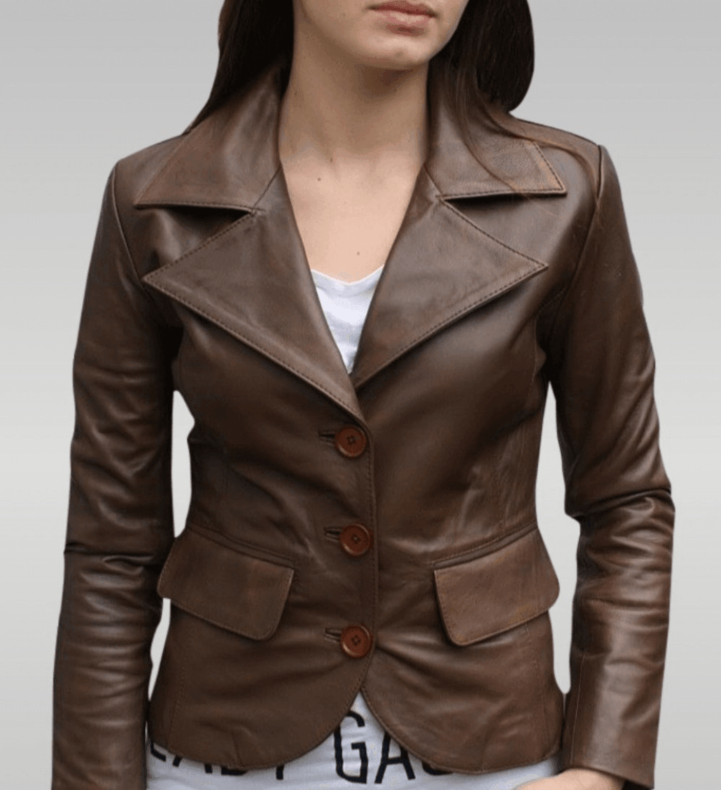 Womens Brown Lambskin Leather Blazer Jacket