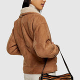 Womens Brown Sheepskin Shearling Fur Jacket Back