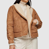 Womens Brown Sheepskin Shearling Fur Jacket Front