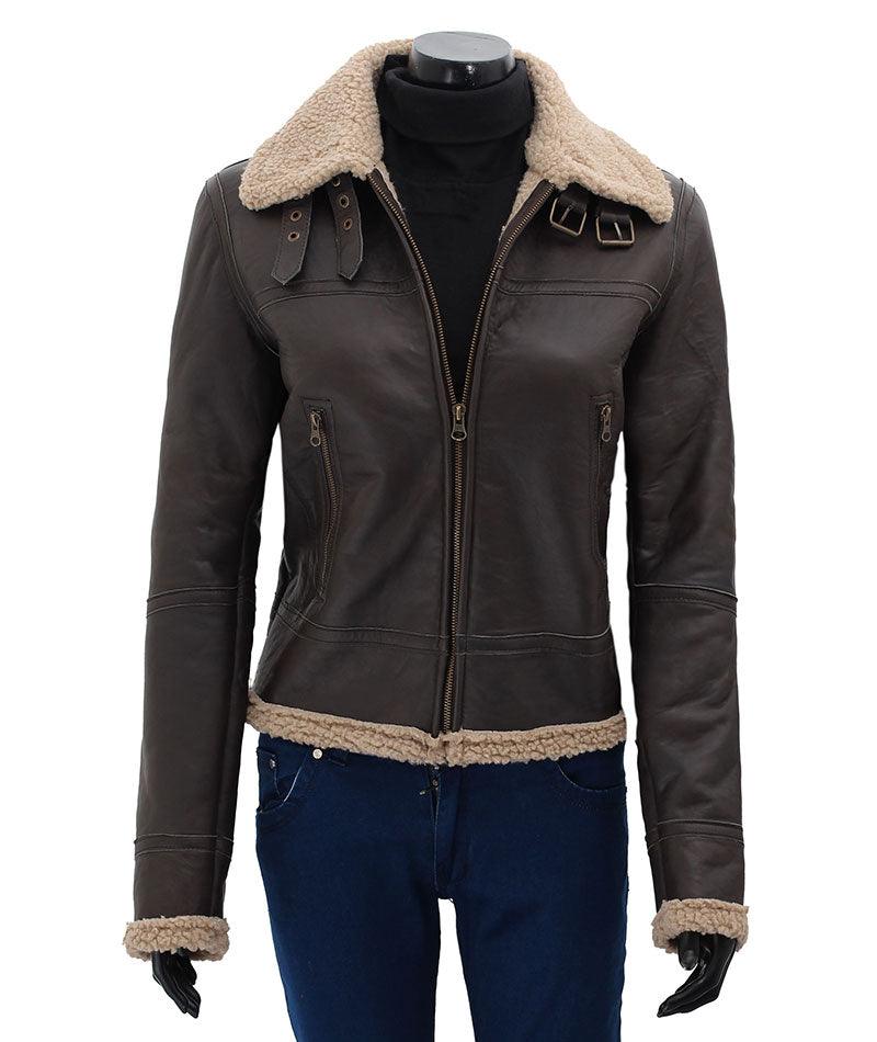 Women's Brown Warm Shearling Leather Jacket
