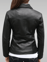 Womens Europian Style SlimFit Black Leather Jacket Back