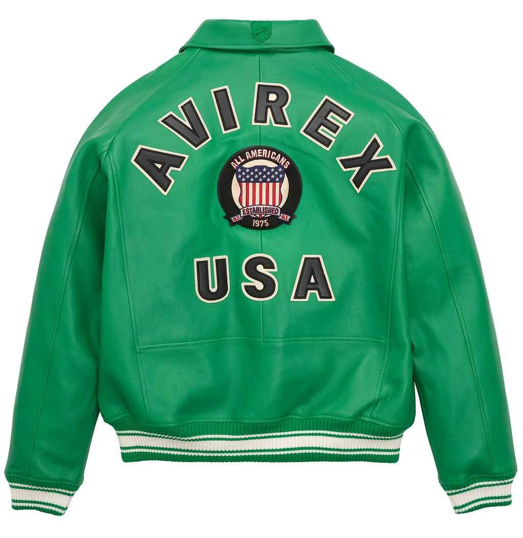 Womens Green Vintage Avirex Leather Jacket Back