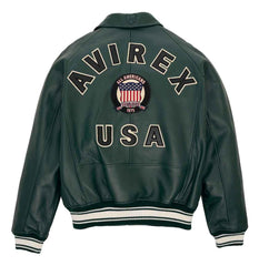 Womens Hunter Green Vintage Avirex Leather Jacket Back